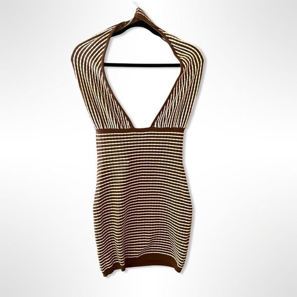 Callahan Mimi Knit Mini Dress stripes cross cross halter sold out Revolve M NWT - Picture 5 of 9